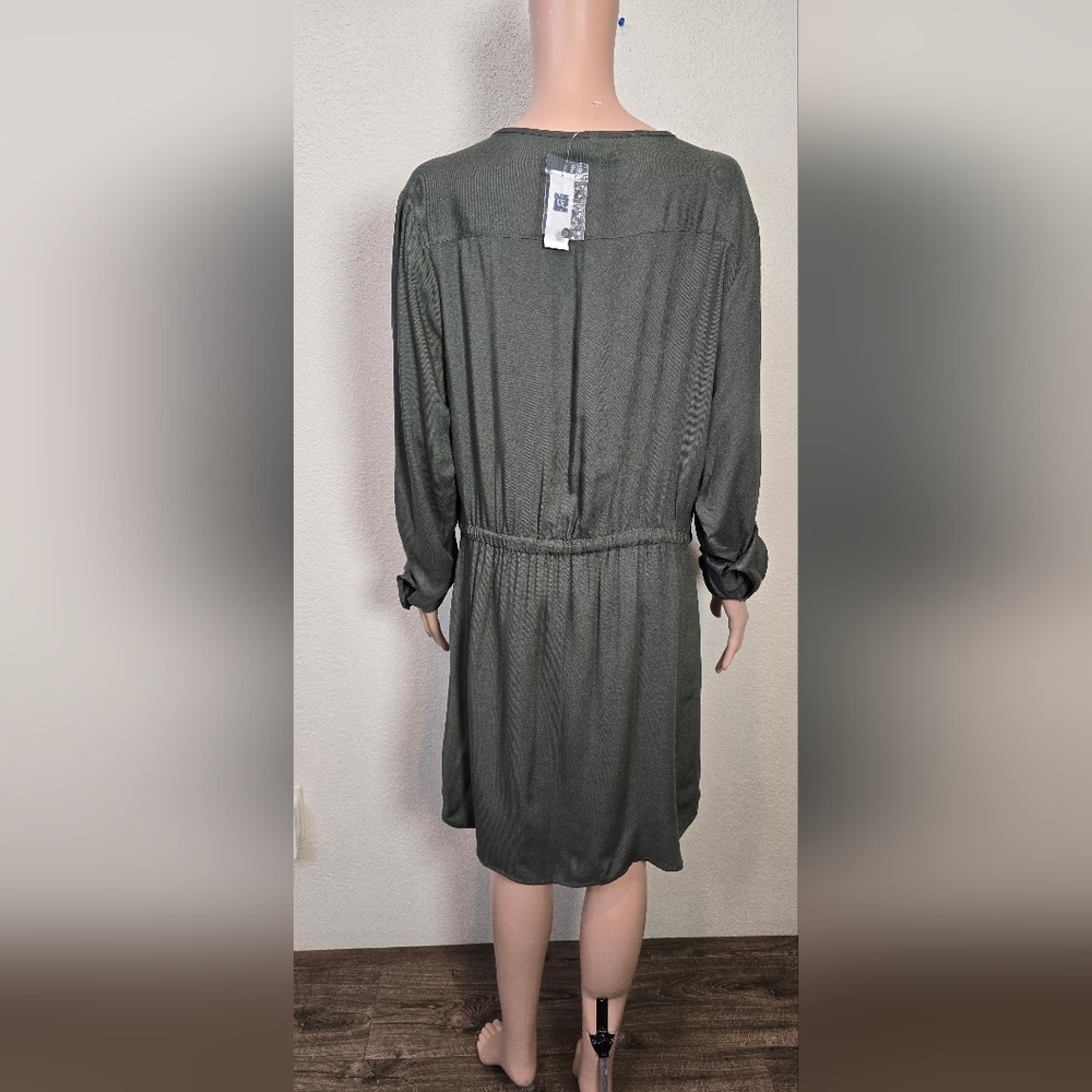 Gap Green long sleeve button up tie waist shirt dress casual Size Large - Picture 3 of 14